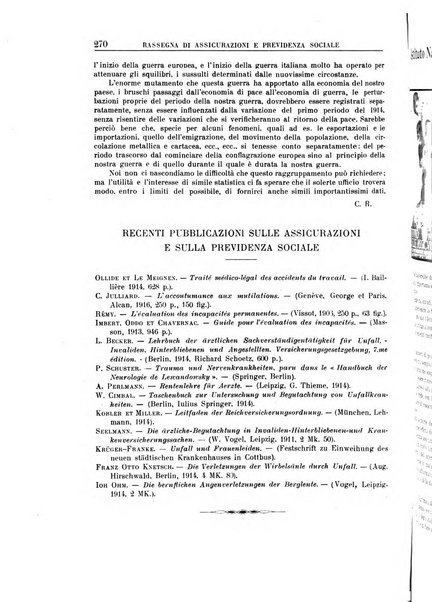 Rassegna di assicurazioni e previdenza sociale bollettino mensile della Cassa nazionale d'assicurazione per gli infortuni degli operai sul lavoro