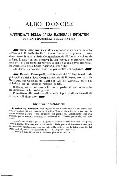 Rassegna di assicurazioni e previdenza sociale bollettino mensile della Cassa nazionale d'assicurazione per gli infortuni degli operai sul lavoro