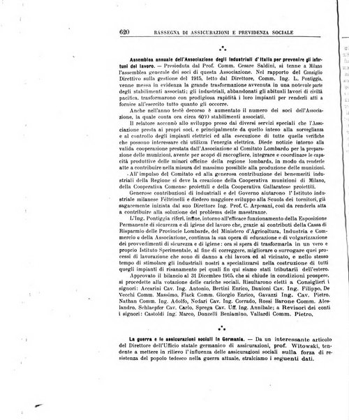 Rassegna di assicurazioni e previdenza sociale bollettino mensile della Cassa nazionale d'assicurazione per gli infortuni degli operai sul lavoro