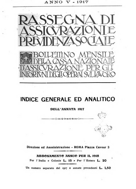 Rassegna di assicurazioni e previdenza sociale bollettino mensile della Cassa nazionale d'assicurazione per gli infortuni degli operai sul lavoro