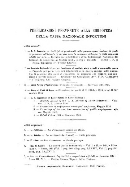 Rassegna di assicurazioni e previdenza sociale bollettino mensile della Cassa nazionale d'assicurazione per gli infortuni degli operai sul lavoro