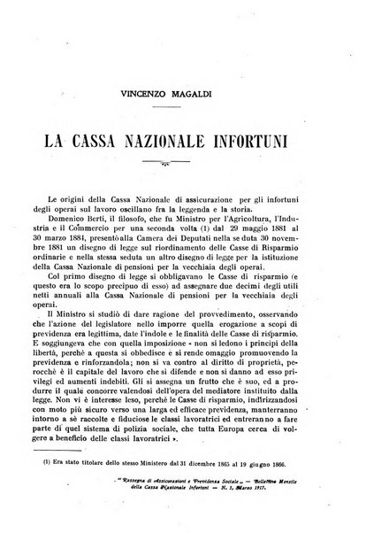 Rassegna di assicurazioni e previdenza sociale bollettino mensile della Cassa nazionale d'assicurazione per gli infortuni degli operai sul lavoro