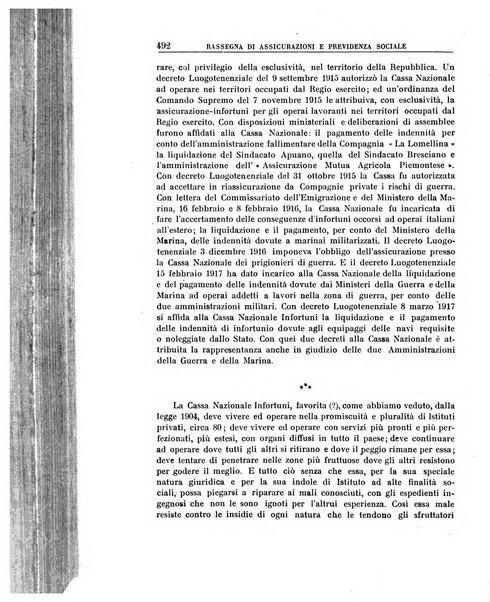 Rassegna di assicurazioni e previdenza sociale bollettino mensile della Cassa nazionale d'assicurazione per gli infortuni degli operai sul lavoro