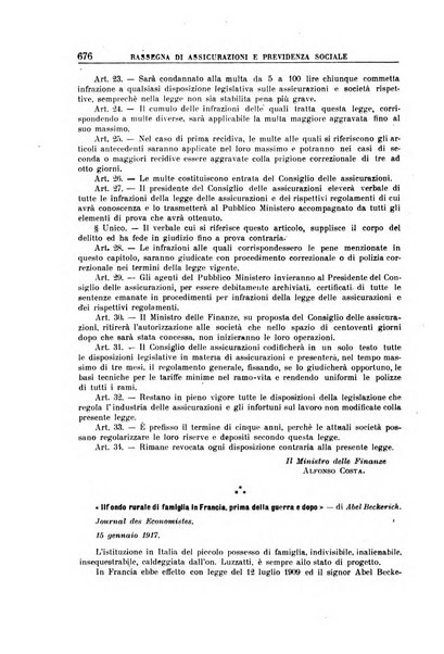 Rassegna di assicurazioni e previdenza sociale bollettino mensile della Cassa nazionale d'assicurazione per gli infortuni degli operai sul lavoro