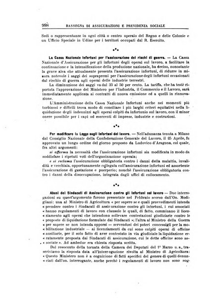 Rassegna di assicurazioni e previdenza sociale bollettino mensile della Cassa nazionale d'assicurazione per gli infortuni degli operai sul lavoro