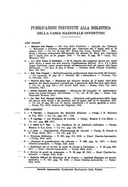 Rassegna di assicurazioni e previdenza sociale bollettino mensile della Cassa nazionale d'assicurazione per gli infortuni degli operai sul lavoro