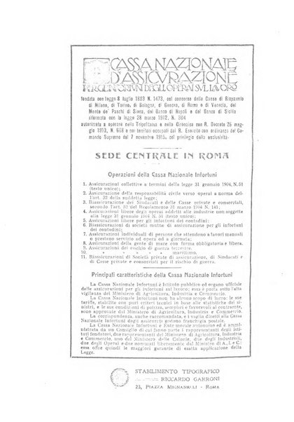 Rassegna di assicurazioni e previdenza sociale bollettino mensile della Cassa nazionale d'assicurazione per gli infortuni degli operai sul lavoro