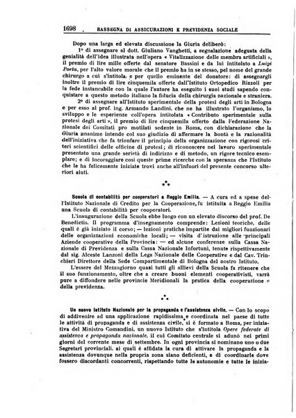 Rassegna di assicurazioni e previdenza sociale bollettino mensile della Cassa nazionale d'assicurazione per gli infortuni degli operai sul lavoro