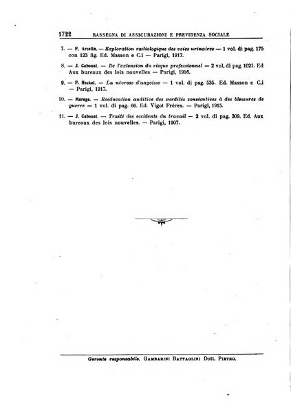 Rassegna di assicurazioni e previdenza sociale bollettino mensile della Cassa nazionale d'assicurazione per gli infortuni degli operai sul lavoro