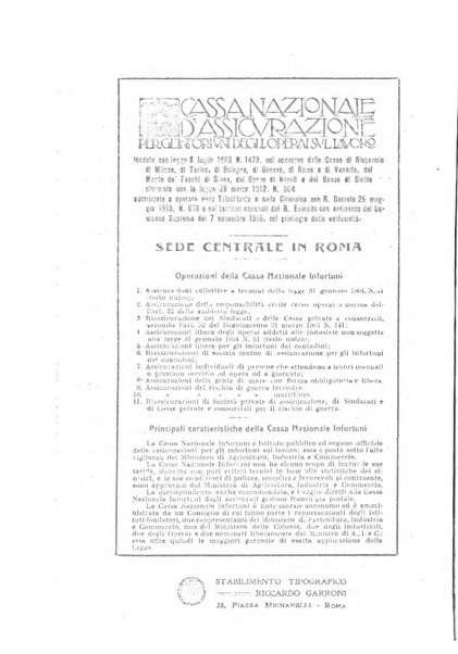 Rassegna di assicurazioni e previdenza sociale bollettino mensile della Cassa nazionale d'assicurazione per gli infortuni degli operai sul lavoro