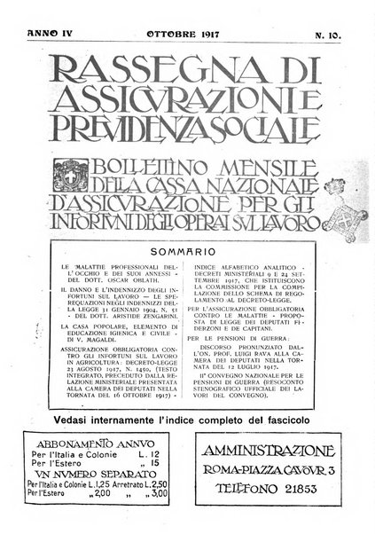 Rassegna di assicurazioni e previdenza sociale bollettino mensile della Cassa nazionale d'assicurazione per gli infortuni degli operai sul lavoro