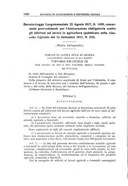 Rassegna di assicurazioni e previdenza sociale bollettino mensile della Cassa nazionale d'assicurazione per gli infortuni degli operai sul lavoro