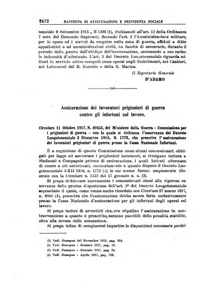 Rassegna di assicurazioni e previdenza sociale bollettino mensile della Cassa nazionale d'assicurazione per gli infortuni degli operai sul lavoro