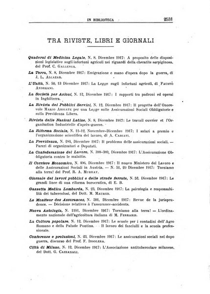 Rassegna di assicurazioni e previdenza sociale bollettino mensile della Cassa nazionale d'assicurazione per gli infortuni degli operai sul lavoro