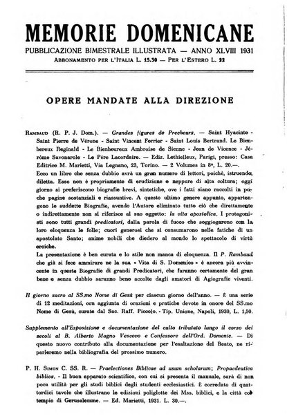 Memorie domenicane rivista di religione, storia, arte