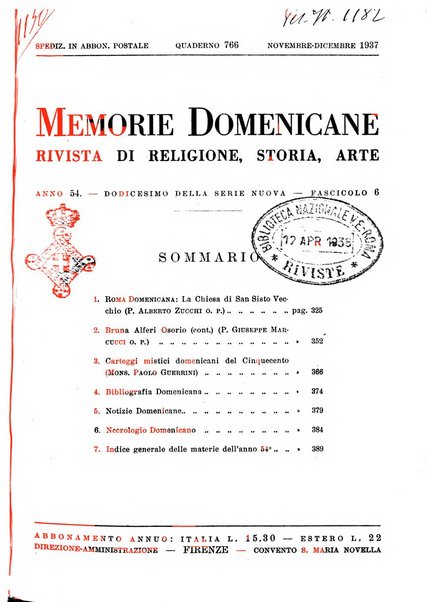 Memorie domenicane rivista di religione, storia, arte