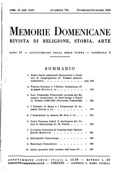 Memorie domenicane rivista di religione, storia, arte