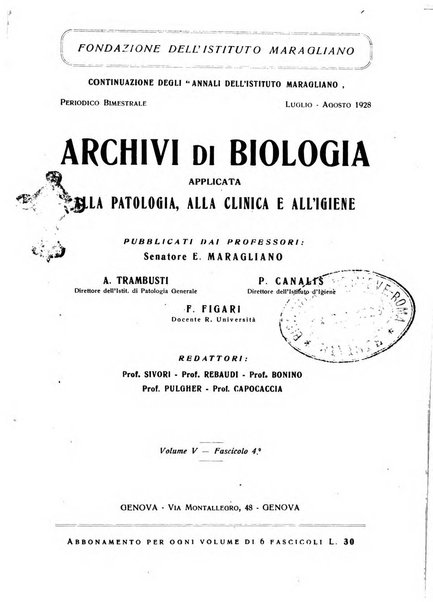 Archivi di biologia applicata alla patologia, alla clinica e all'igiene periodico bimestrale