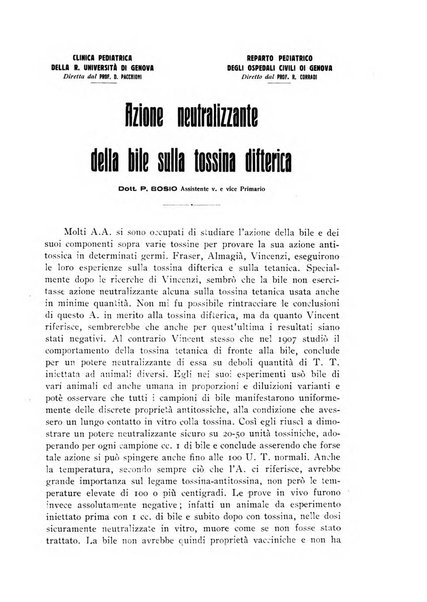 Archivi di biologia applicata alla patologia, alla clinica e all'igiene periodico bimestrale