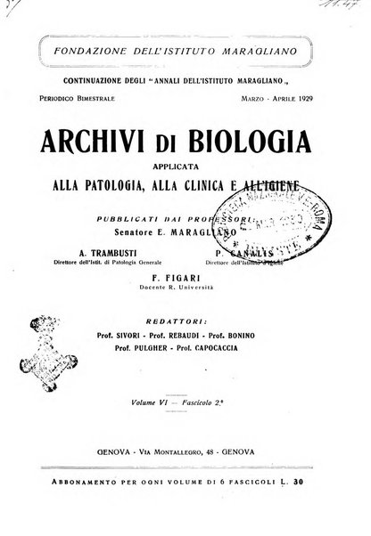 Archivi di biologia applicata alla patologia, alla clinica e all'igiene periodico bimestrale