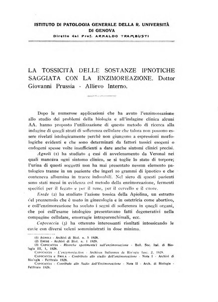 Archivi di biologia applicata alla patologia, alla clinica e all'igiene periodico bimestrale