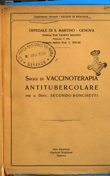 Archivi di biologia applicata alla patologia, alla clinica e all'igiene periodico bimestrale