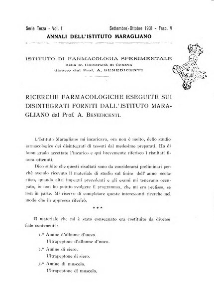 Annali dell'Istituto Maragliano archivi di biologia applicata alla patologia, alla clinica e all'igiene