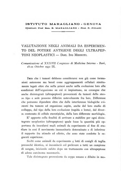 Annali dell'Istituto Maragliano archivi di biologia applicata alla patologia, alla clinica e all'igiene