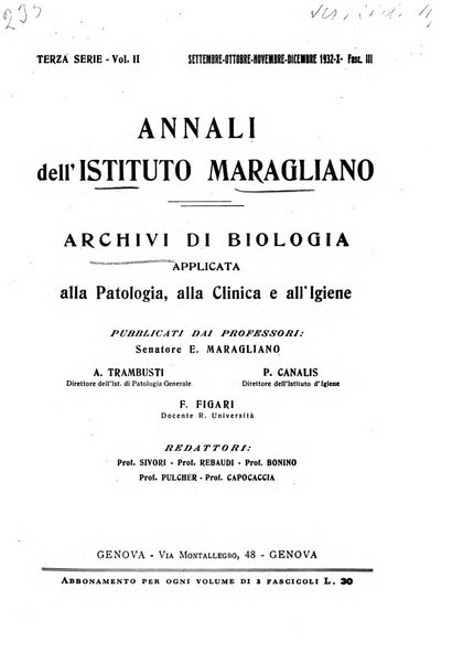 Annali dell'Istituto Maragliano archivi di biologia applicata alla patologia, alla clinica e all'igiene