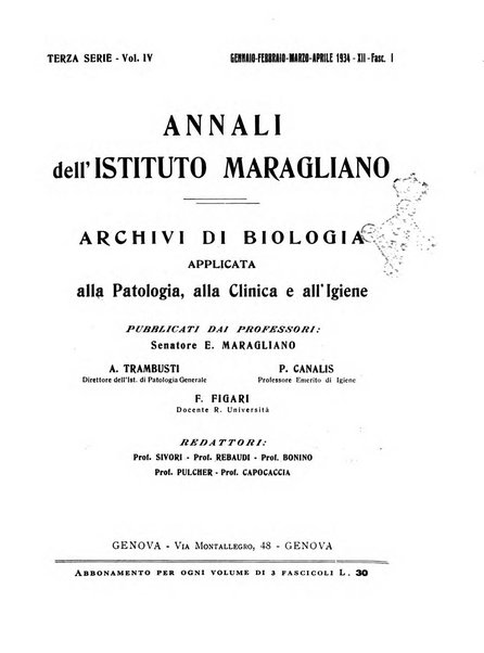 Annali dell'Istituto Maragliano archivi di biologia applicata alla patologia, alla clinica e all'igiene