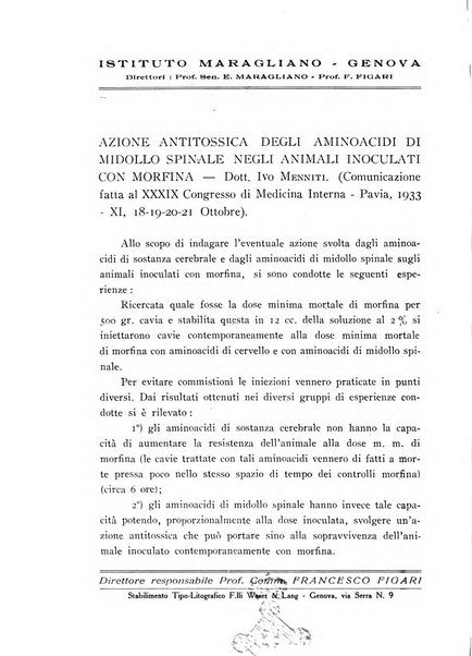 Annali dell'Istituto Maragliano archivi di biologia applicata alla patologia, alla clinica e all'igiene