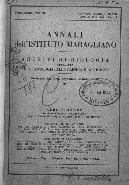 Annali dell'Istituto Maragliano archivi di biologia applicata alla patologia, alla clinica e all'igiene