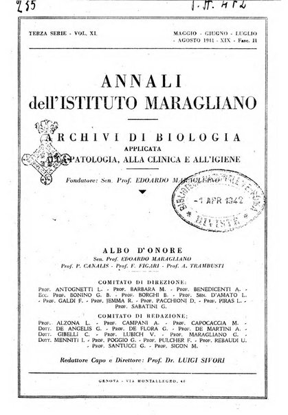 Annali dell'Istituto Maragliano archivi di biologia applicata alla patologia, alla clinica e all'igiene