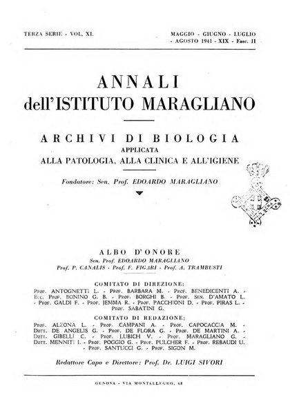 Annali dell'Istituto Maragliano archivi di biologia applicata alla patologia, alla clinica e all'igiene