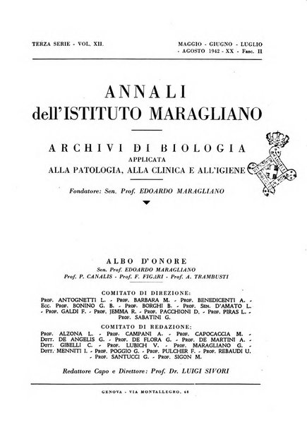 Annali dell'Istituto Maragliano archivi di biologia applicata alla patologia, alla clinica e all'igiene