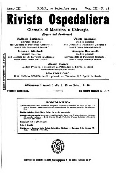 Rivista ospedaliera giornale di medicina e chirurgia