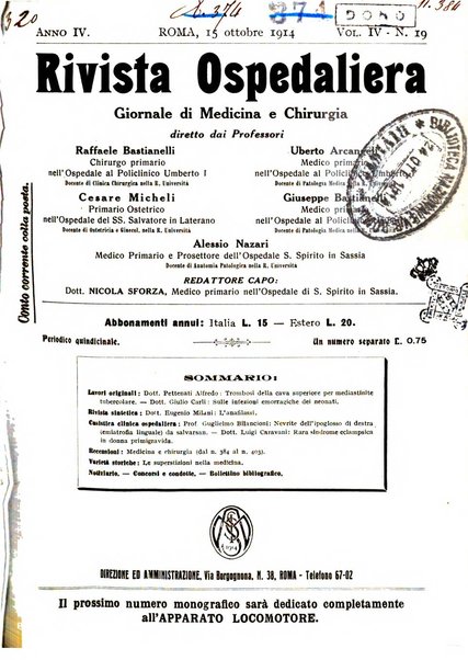 Rivista ospedaliera giornale di medicina e chirurgia