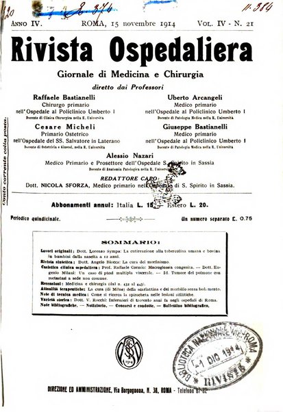 Rivista ospedaliera giornale di medicina e chirurgia