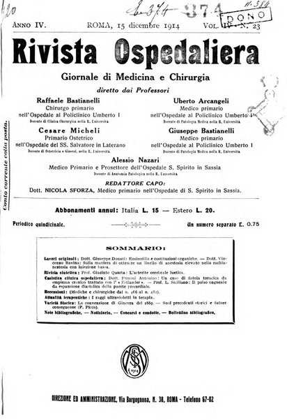 Rivista ospedaliera giornale di medicina e chirurgia