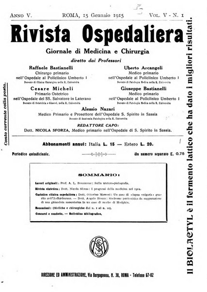 Rivista ospedaliera giornale di medicina e chirurgia