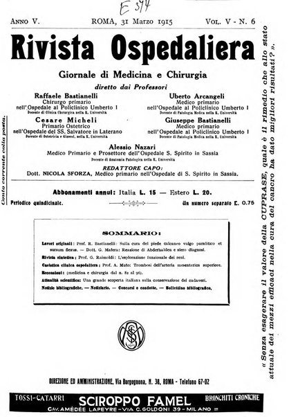 Rivista ospedaliera giornale di medicina e chirurgia