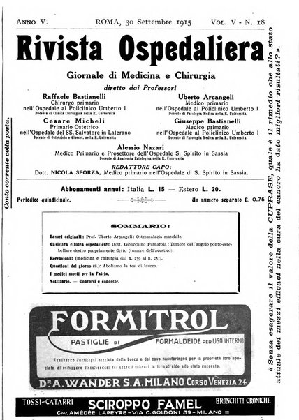 Rivista ospedaliera giornale di medicina e chirurgia