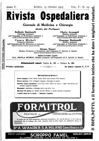 Rivista ospedaliera giornale di medicina e chirurgia