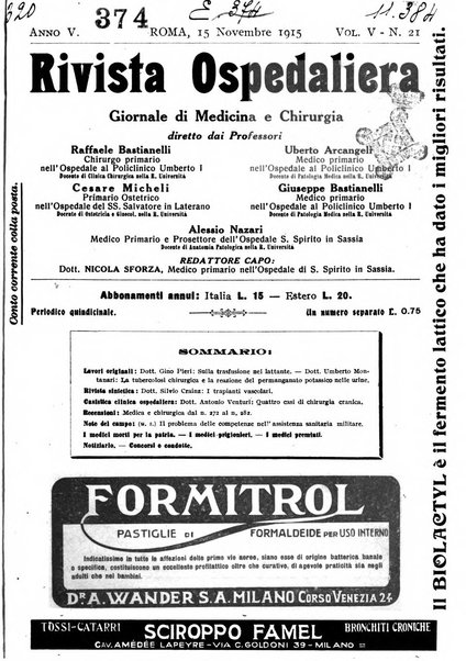 Rivista ospedaliera giornale di medicina e chirurgia