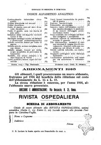 Rivista ospedaliera giornale di medicina e chirurgia