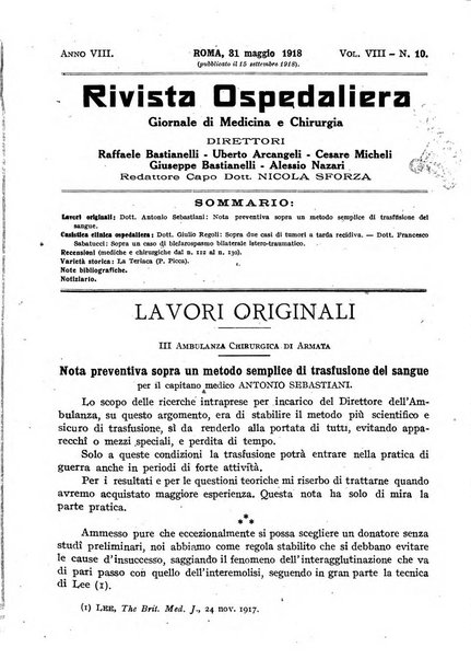 Rivista ospedaliera giornale di medicina e chirurgia