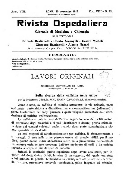 Rivista ospedaliera giornale di medicina e chirurgia