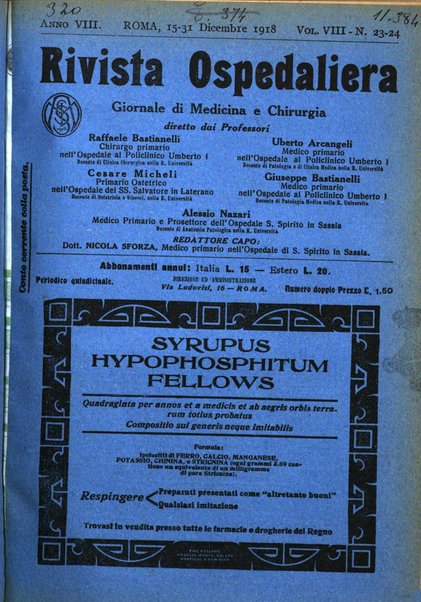 Rivista ospedaliera giornale di medicina e chirurgia