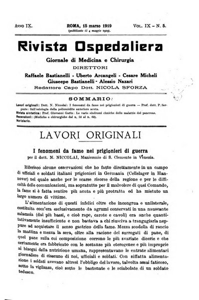 Rivista ospedaliera giornale di medicina e chirurgia