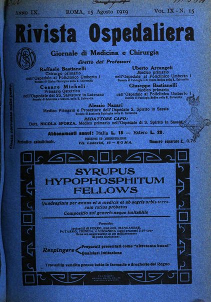 Rivista ospedaliera giornale di medicina e chirurgia